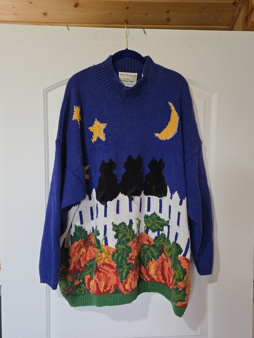 Vintage Marisa Christina Fall Black Cats And Pumpkins Knitted Sweater, SIZE 3X